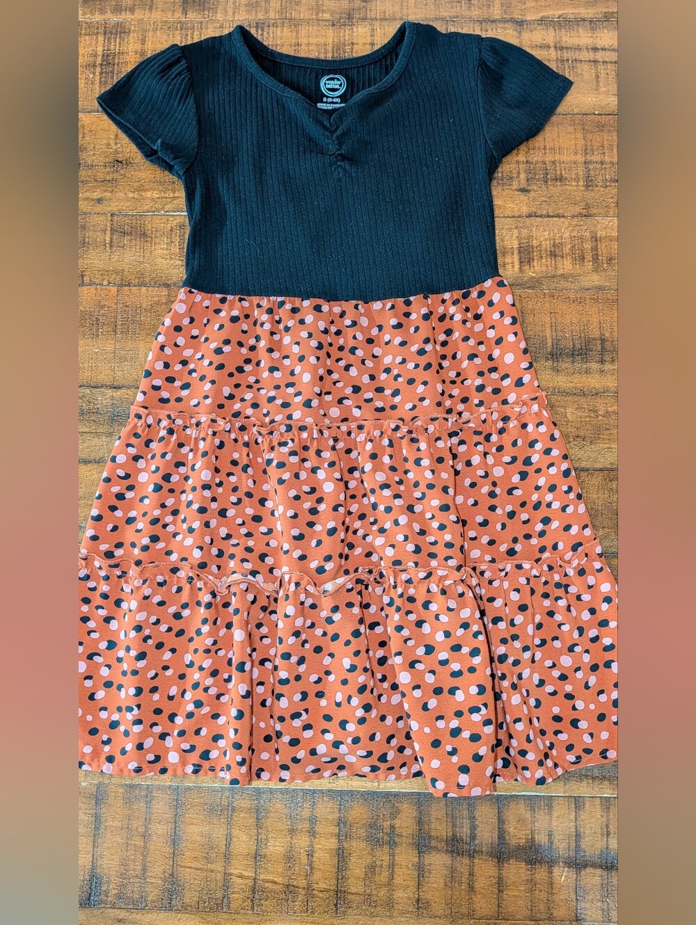 wonder nation Black And Orange Tiered A-Line Dress, Very Good Condition Size 6